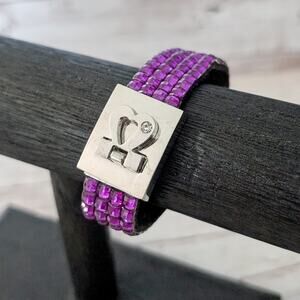 Purple Gem & Silver Tone Heart Bracelet